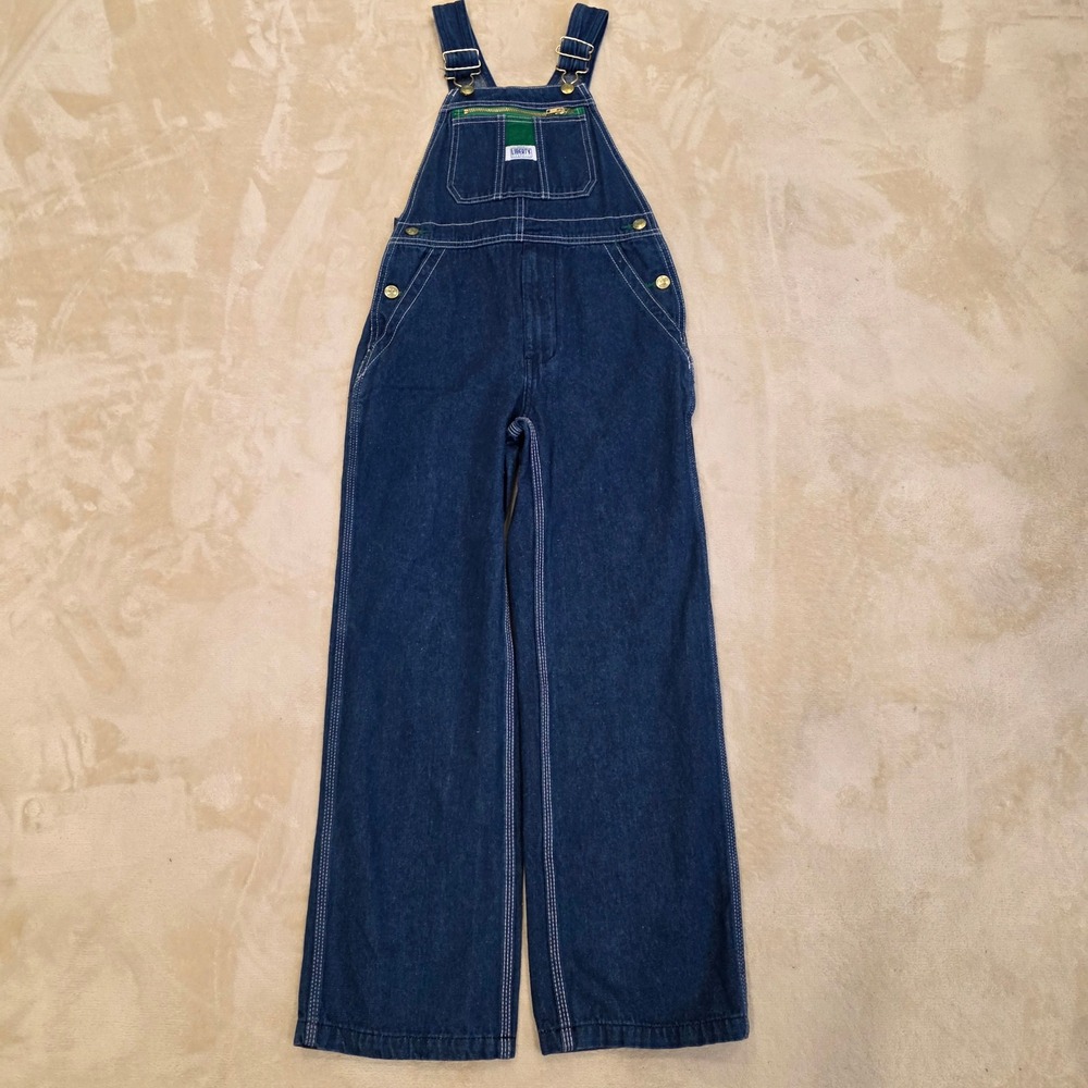 Liberty Youth Boys Denim Bib Overalls Size 12R Dark Blue Green Zipper 11906DB9